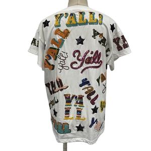 Fashion Custom Embroidery Sequin Words Formal Lace 100% Cotton Clothing <strong>Tops</strong> Women Stylish Short Sleeves <strong>Sparkle</strong> Women's T - Product Image 2