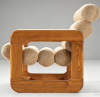 Fauteuil d'appoint moderne en bois massif avec revêtement en tissu, coussin roulé, fauteuil lounge pour salon, hôtel, villa