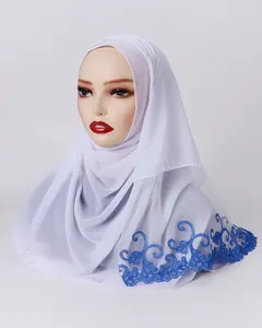 Premium Chiffon Good Stitching Plain Hijab Wedding Style Muslim Lace Scarf Shawl Islamic Soft Turban Head Wraps Headband
