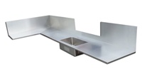 Comptoir de cuisine moderne ignifuge en acier inoxydable 304 intégré, durable et écologique, avec évier, robinet et plateau en granit artificiel