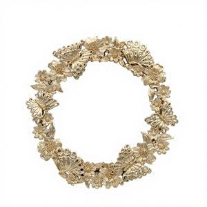 Marco de Fotos Redondo de Aleación de Zinc Dorado con Baño 3D, Diseño de Mariposa y Flores Pequeñas, Marco Metálico de 4" x 4" - Product Image 1