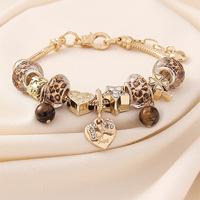 Bracelet ajustable DIY à imprimé léopard, perles, marguerite, papillon, couronne, accessoire créatif, bracelet simple couche