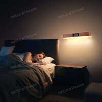 Lampe de chevet murale portable sans fil en bois de Sapele avec LED, télécommande et horloge, pour intérieur