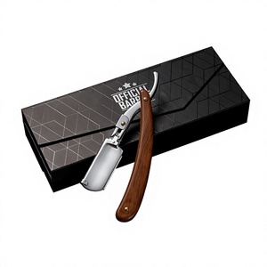 Navaja de afeitar profesional con mango de madera y hoja de acero inoxidable para barbería, afeitadora manual de una sola hoja para afeitar la cara de hombres. - Product Image 1