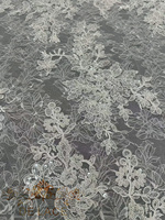 DELACE MY Tissu en dentelle de haute qualité brodé de fleurs, perlé et à paillettes pour robe de mariée, dentelle Chantilly française avec cordons