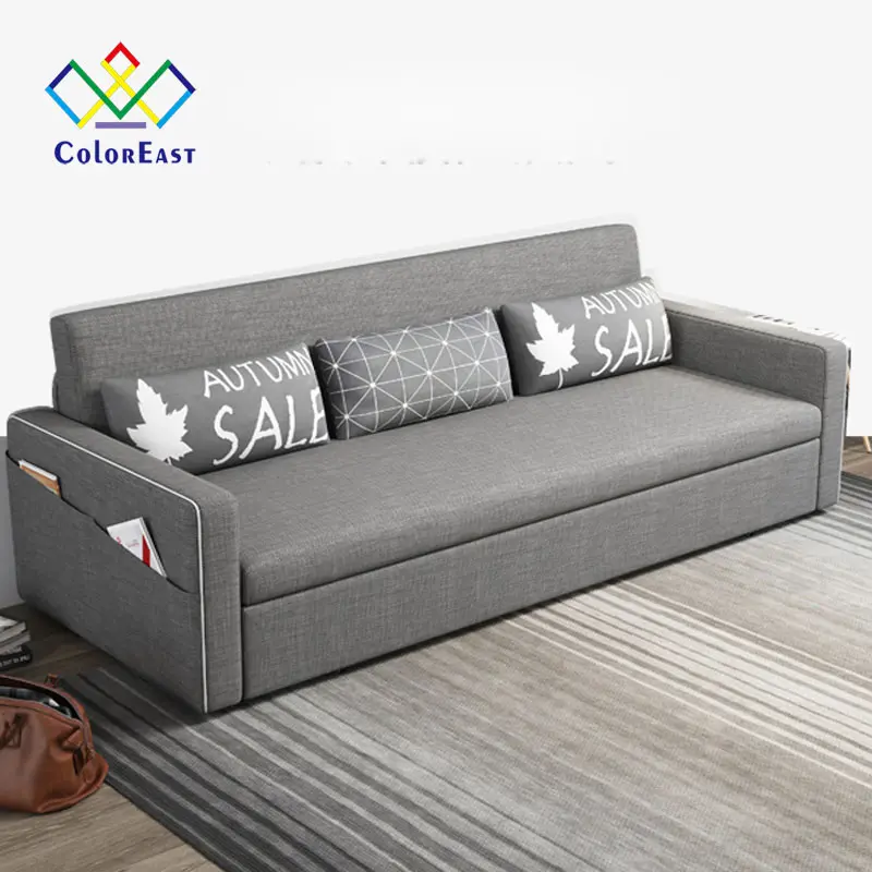 Housse de canapé-lit 3 places, pour salon, en tissu, cadre en bois, CEFS014