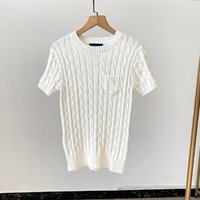 Top de Punto Casual de Manga Corta para Mujer, Primavera-Verano, con Diseño Bordado, Logotipo y Bolsillos, Top Elegante de Cuello Redondo