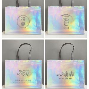 Promotional Fashion <b>Glitter</b> Holographic Laser Iridescent Silver Gift Shopping Bag Tote Non-Woven Bag - Product Image 4