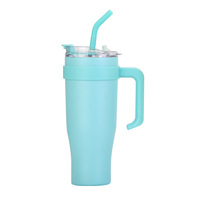 Gobelet isotherme classique en gros, 32 oz, avec couvercle à rabat, 40 oz, en acier inoxydable, avec paille et poignée