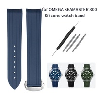 Bracelet en caoutchouc de luxe de 20 mm pour montre de plongée sportive Ome-ga Sea-master 300 150 600, extrémité incurvée, fermoir pliant