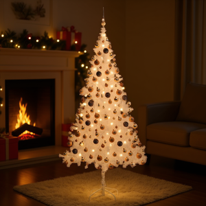 Árbol de Navidad Preiluminado Blanco de 82.7 Pulgadas con 910 Ramas y Juego de Bolas, Luces LED, Control Manual, Material Plástico, Enchufe de Pared - Product Image 2