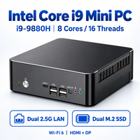 Mini PC de jeu puissant Intel I9-9880H avec double SSD M.2 pour le jeu et le bureau, mini PC barebone pour une utilisation 24h/24 et 7j/7
