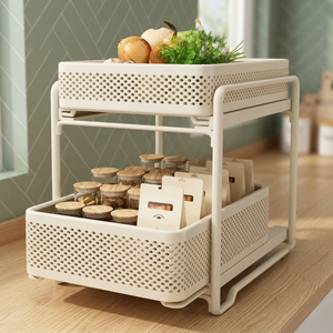 Étagère de rangement à double niveau avec paniers amovibles pour l'organisation des épices de cuisine, design minimaliste, type sur pied - Product Image 5
