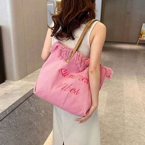 Design Lightweight Diy Gift Activity Reusable Embroidery <b>Large</b> Capacity Travel Tassel Fringe <b>Canvas</b> Tote <b>Bags</b> for Women - Product Image 3