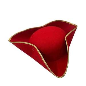 Cappello Rosso da Capitano Hook con Bordo Dorato, Classico Cappello da Pirata Tricorno Rosso - Product Image 5
