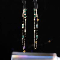 Boucles d'oreilles pendantes tendance pour femmes en alliage de zinc et laiton avec pierres de zircon, design double chaîne polyvalent, idéales pour toutes les occasions, vente en gros