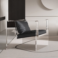 Fauteuil d'appoint carré en acrylique transparent avec coussin en cuir PU rembourré en éponge, fauteuil de salon moderne pour le salon
