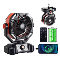 Ventilateur de camping rechargeable en plastique 16000 mAh avec lumière, 4 vitesses, télécommande, oscillation automatique, fonction minuterie, 3 niveaux de luminosité