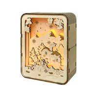 Boîte d'ombre multicouche en bois découpée au laser personnalisée fleurs oiseaux arbre scène nuit Led pour décoration de chambre de Noël