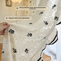 Français Vintage Crème Sheer Rideau Noir Brodé Rose Romantique Dentelle Lumière-Filtrage Intimité Fenêtre Couverture pour Moderne Tissé