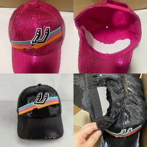 New Pink <strong>Sequence</strong> Antonio Caps Gameday Sports Fan Bling Embroidery Tri Color Baseball Caps Basketball Fan <strong>Sequence</strong> Caps - Product Image 3