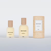 Botol Parfum Kosong Isi Ulang Bentuk Bulat Kaca Buram Mewah Ukuran 30ml 50ml dengan Tutup Sekrup Bambu dan Sablon