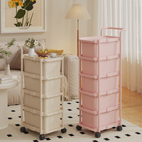 Armoire de rangement de chevet en plastique de style crème, chariot mobile sur pied, petite étagère à 5 niveaux, rangement pour collations, jouets pour bébés, chambre à coucher