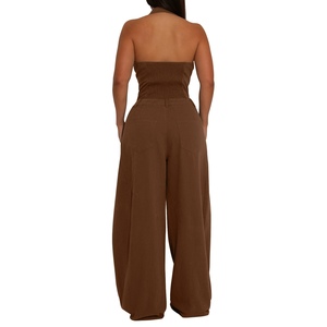 Combinaison décontractée pour femmes, sans manches, col en V, dos nu, boutonnée sur le devant, tendance - Product Image 5