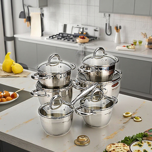 Juego de Utensilios de Cocina Modernos de Acero Inoxidable <span class=keywords><strong>Milano</strong></span> con Tapa de Vidrio Templado, Ecológico para Cocina Casera y Uso Comercial al por Mayor - Product Image 1