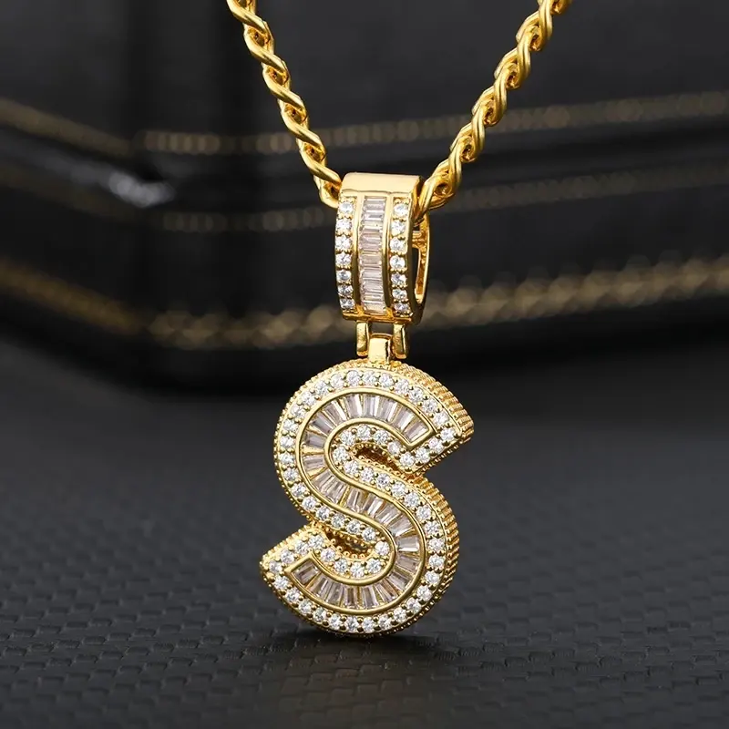 Ожерелье с кубинскими звеньями Iced Out, шикарное ожерелье в стиле хип-хоп Diy, ожерелье в форме багета, индивидуальное ожерелье с буквенным принтом для женщин