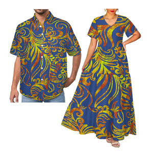 Robe surdimensionnée élégante en mousseline de soie col en V en Samoan Style tropical hawaïen taille naturelle plage vacances hommes chemise compagnon - Product Image 5
