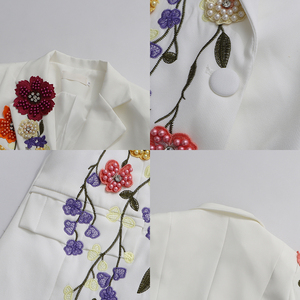 빈티지 플로럴 자수 진주 비즈 블레이저 여성 노치드 라펠 싱글 버튼 긴소매 정장 재킷 도매 - Product Image 3