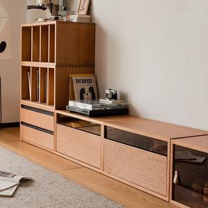 Estantería de Madera Maciza para Sala de Estar, Mueble para TV, Estilo Nórdico, Madera de Cerezo, Mueble Bajo de Almacenamiento, Combinable y Modular - Product Image 3