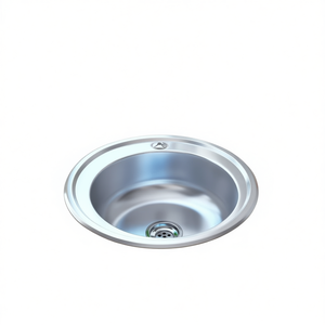 Évier de cuisine en acier inoxydable, simple bac, rond, à encastrer, surface polie, design moderne, facile à nettoyer - Product Image 1