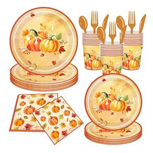 Harvest Festival Pumpkin Party Supplies Paper <b>Plates</b> Cups Napkins Utensils <b>Disposable</b> Tableware Set Thanksgiving Decorations - Product Image 1