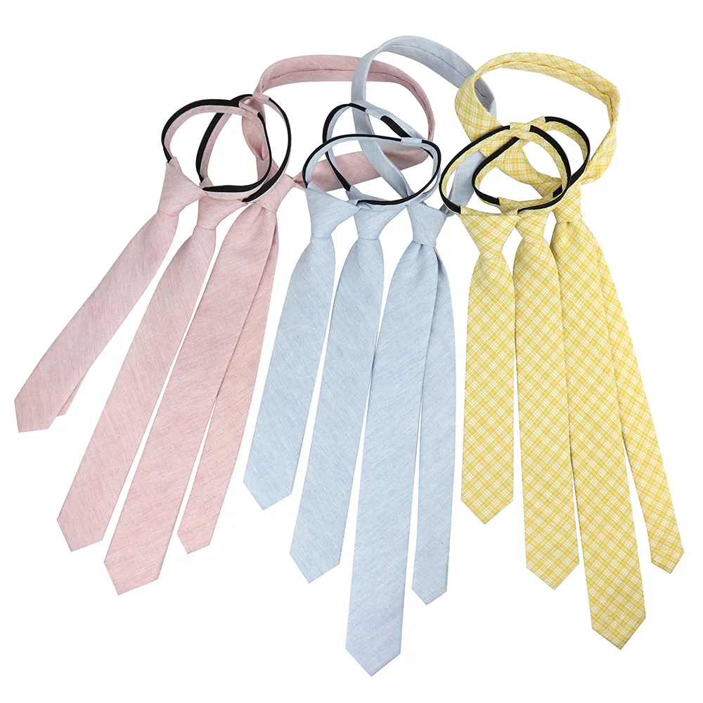 Blaue und gelbe Seer sucker Krawatte erröten rosa dünne Baumwolle feste Krawatte Vater Sohn passende Krawatten für Männer mit Reiß verschluss