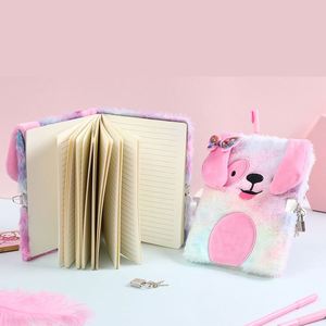 Tie-dye Colorful Private Diary <b>Notepad</b> with Lock Fluffy Journal Plush Rainbow Dog Notebook for Girls - Product Image 5
