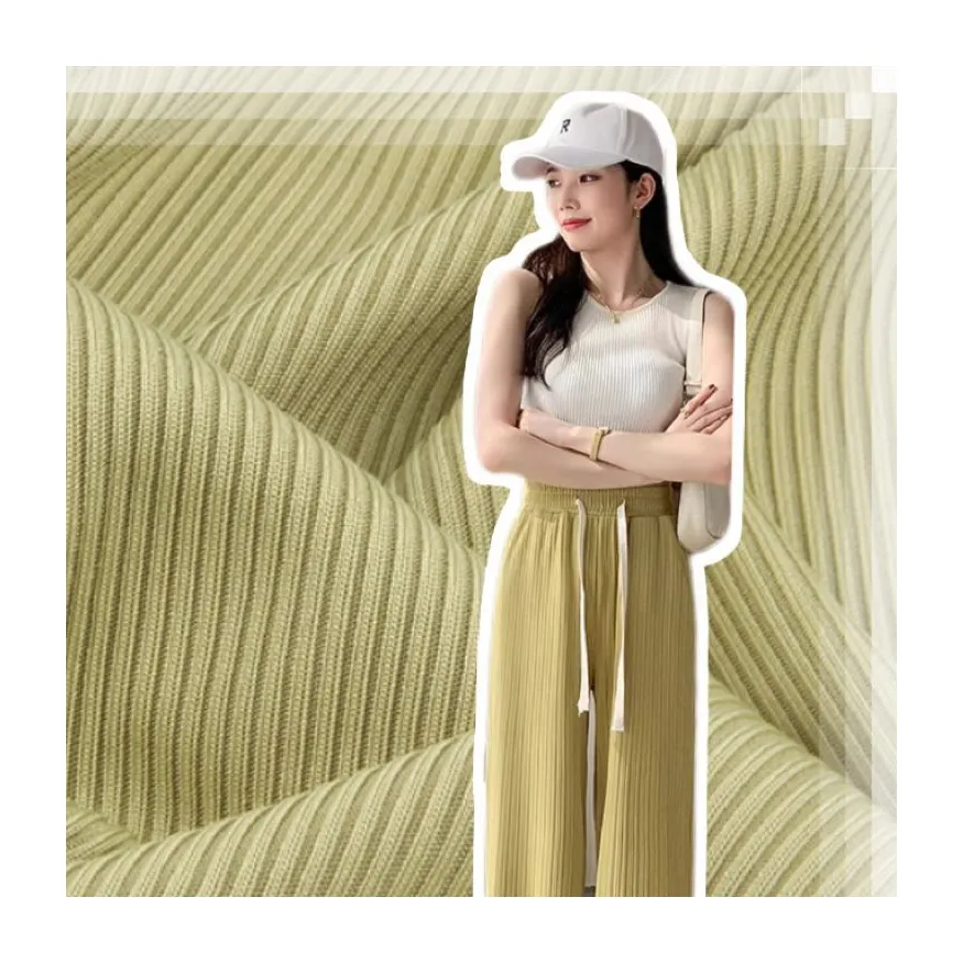 Summer Hot Ice Silk Rib 180g Ice Knitted Pit Fabric For Wide Leg Pants T Sleeve Skirt Pants Casual
