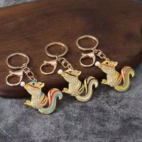 Porte-clés mousqueton UV en alliage émaillé avec strass, motif écureuil mignon, breloque de sac en perles, décoration de clé de voiture, petit cadeau, vente en gros