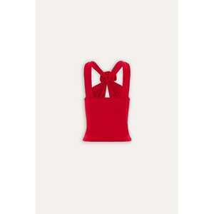 เสื้อครอปท็อปผู้หญิง ลายดอกกุหลาบแดง สวมใส่สบาย ระบายอากาศได้ดี ผ้าทอ ดีไซน์เก๋ ทันสมัย คอผูกโบว์ทรงเหลี่ยม เซ็กซี่ สายเดี่ยวสั้น มีไซส์เล็ก - Product Image 1