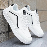 Chaussures de skate basses en cuir PU à rayures blanches et rouges pour hommes, à lacets, décontractées, pour la marche, vente en gros