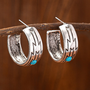 <strong>Western</strong> Cowgirl INS Hit <strong>Jewelry</strong> Cross-border E-commerce <strong>Supply</strong> Turquoise a Pair of Vintage Turquoise-decorated Hoop Earrings - Product Image 1