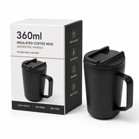 Mug à café isotherme 360 ml avec poignée géométrique, couvercle rabattable, anti-fuite, double paroi sous vide en acier inoxydable, tasse de voyage 12-24 heures