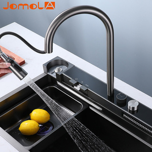 Thép Không Gỉ 304 Nano Màu Đen Duy Nhất Bát <span class=keywords><strong>Topmount</strong></span> Thác Đa Chức Năng Bồn Rửa Nhà Bếp Handmade Bồn Rửa Với Hiển Thị Kỹ Thuật Số - Product Image 5