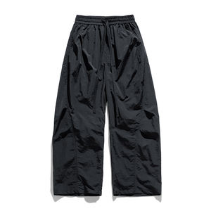 Customized logo Summer lazy wind Joker simple machete pants <b>elastic</b> waist <b>lace</b> loose profile casual pants men breathable cool - Product Image 5