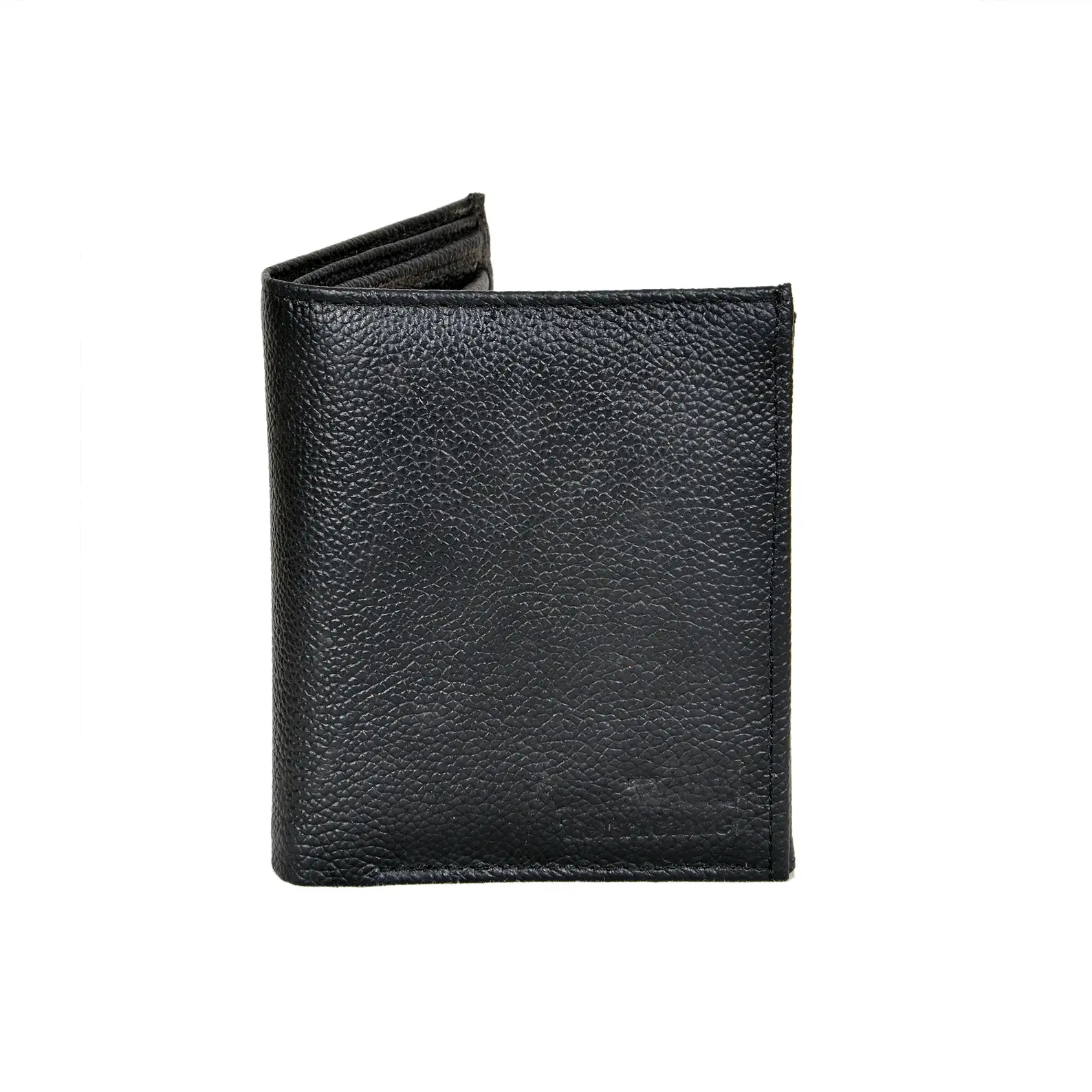 Billetera de cuero negro con estampado Trifold para hombre, billetera personalizada de cuero puro, venta al por mayor