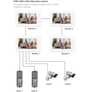 Handsfree Factory Sale 800TVL 4 Wire 7 Inch Aluminum Video Intercom System Handsfree Doorbell Kit