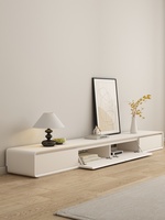 Ensemble Meuble TV et Table Basse en Bois Massif Crème, Design Minimaliste Moderne 2026 pour Salon ou Chambre à Coucher