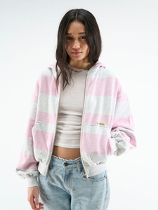 Nuove Felpe con Cappuccio alla <span class=keywords><strong>Moda</strong></span> Europee e Americane 2026 per Uomo e Donna, Giacca Versatile Retrò a Righe Rosa - Product Image 5