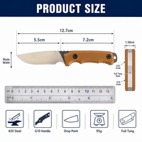 Couteau de chasse à lame fixe, acier inoxydable, manche G10, couteau portable pour le camping et la pêche, vente en gros OEM, personnalisable T0002
